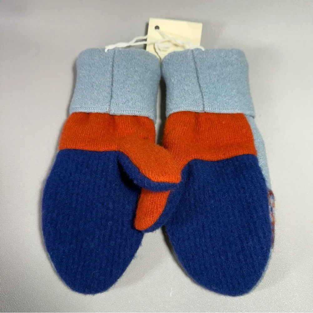 ReMitts Blue and Orange Recyled Felted Wool Knit Mittens NWT